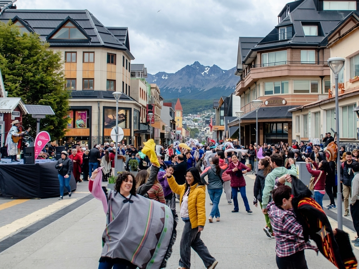 Celebración del Centro Tradicionalista de Ushuaia Virginia Choquintel en la calle San Martín